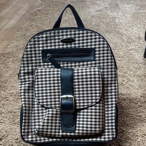Longaberger Khaki Check Backpack - Black and Tan